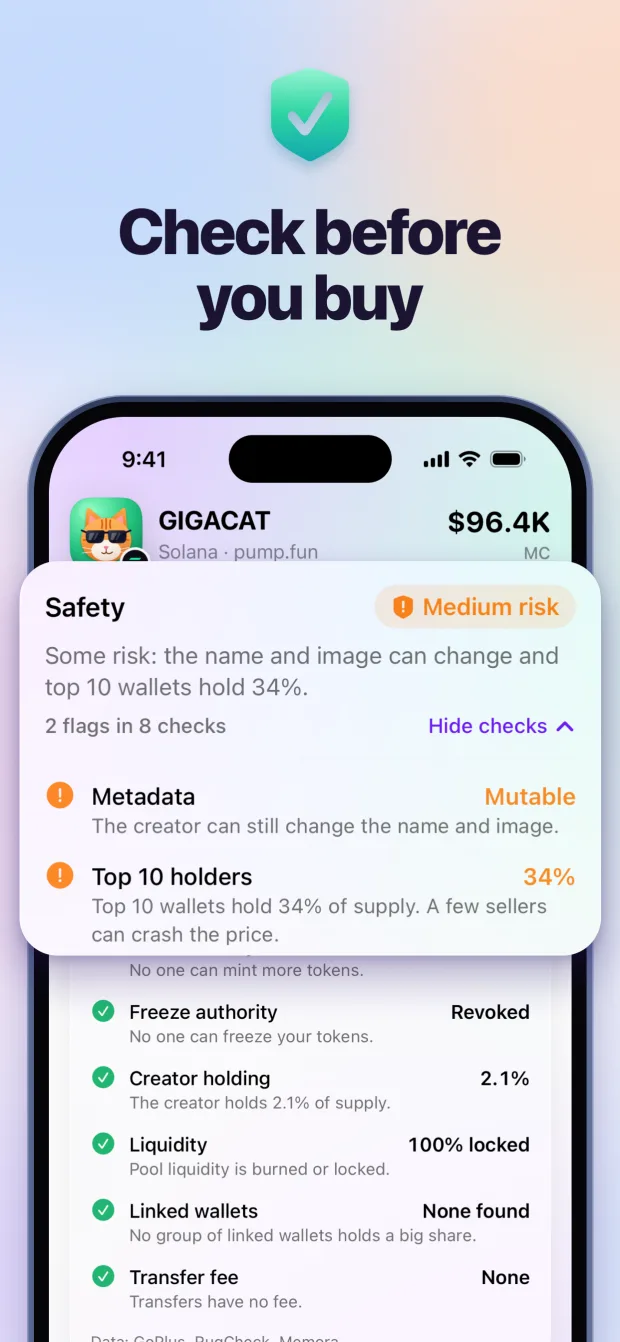 Check before you buy: safety checks for every token